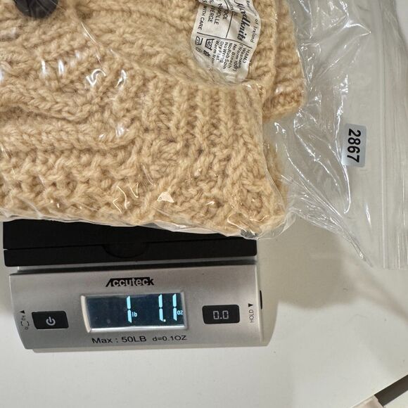 VTG Shiela Handknits Cardigan Size XXS/Kids 12 Cream Irish Wool Chunky Fisherman - Picture 6 of 6